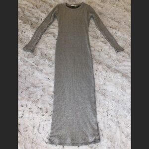 Renee Made in USA Light Gray Ribbed Bodycon Long Sleeve Sweater Dress S